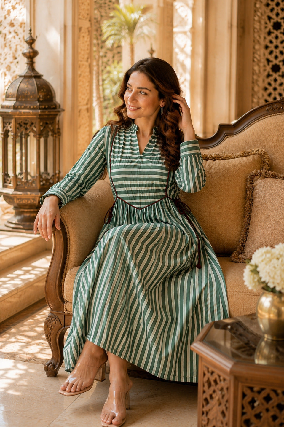 Women's Green 3/4th Sleeves dress