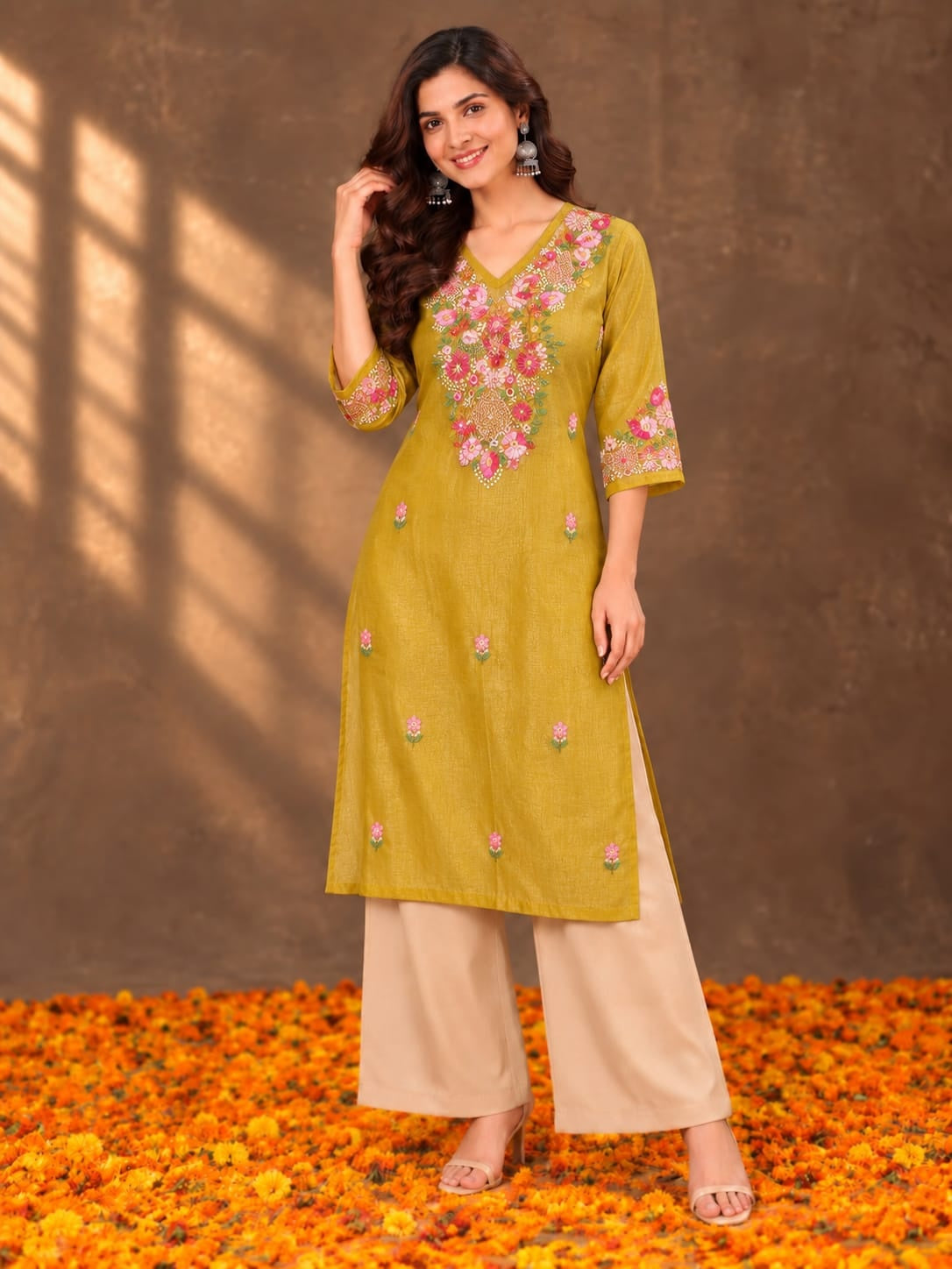 Women's Yellow Handwork Kurti