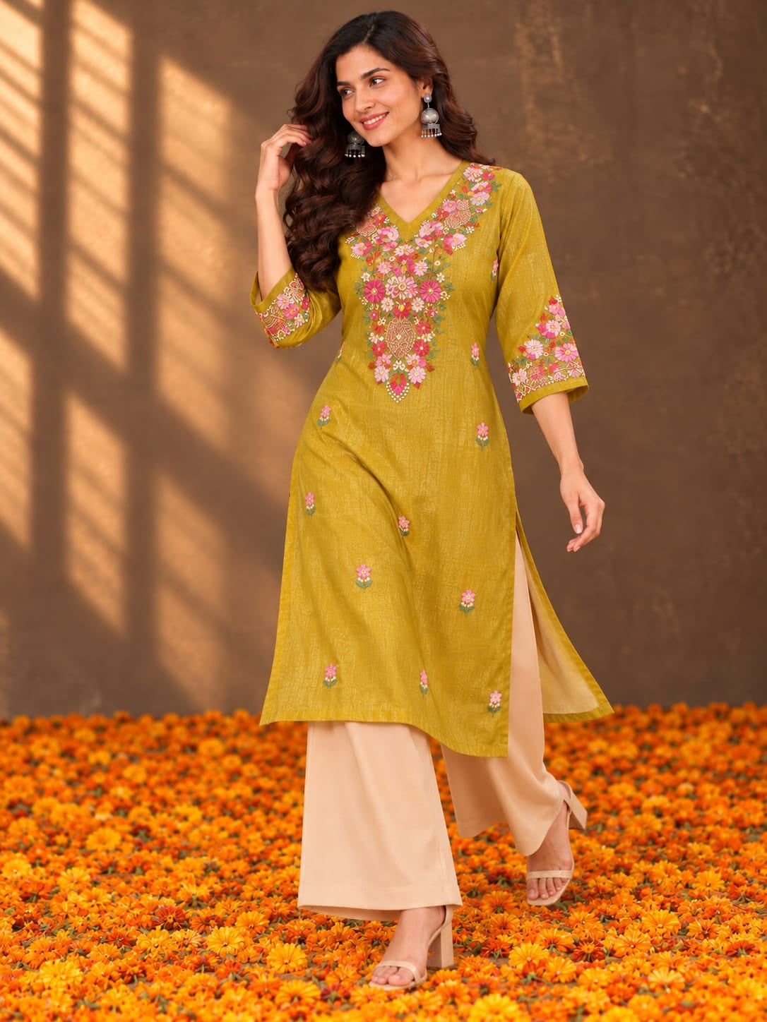 Women's Yellow Handwork Kurti