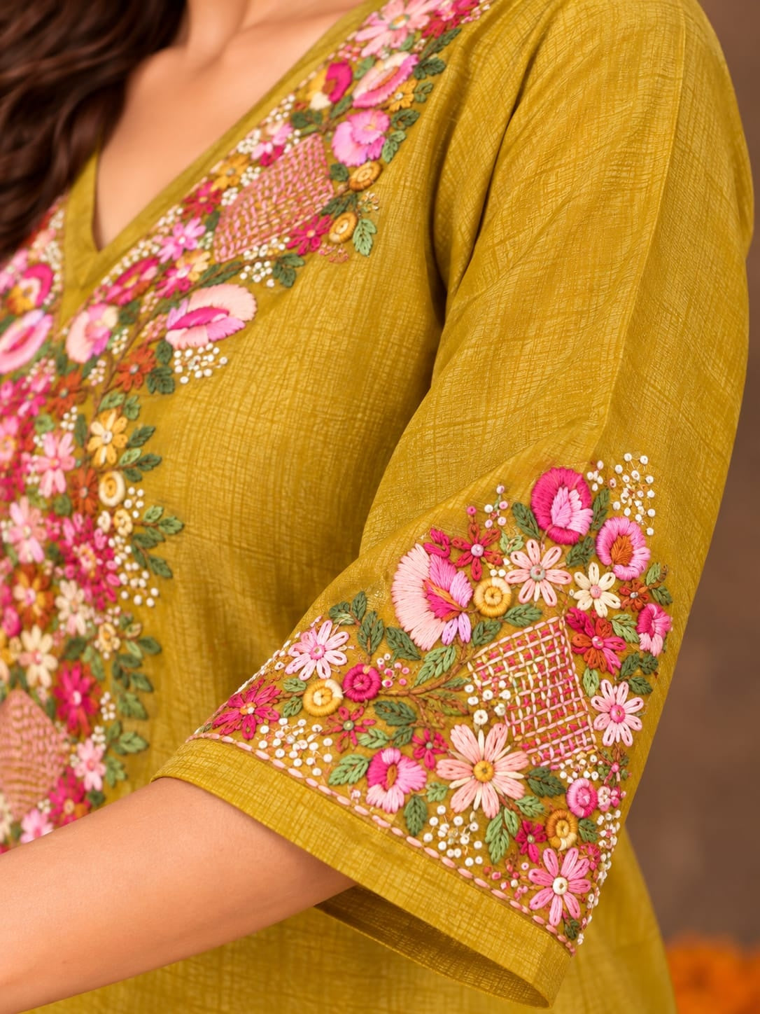 Women's Yellow Handwork Kurti