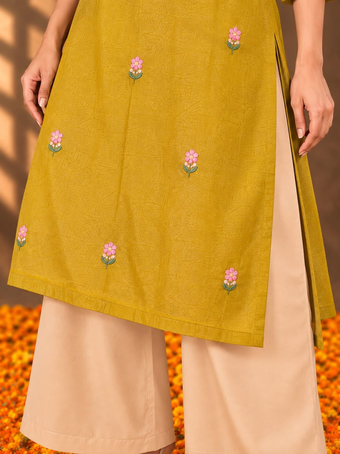 Women's Yellow Handwork Kurti