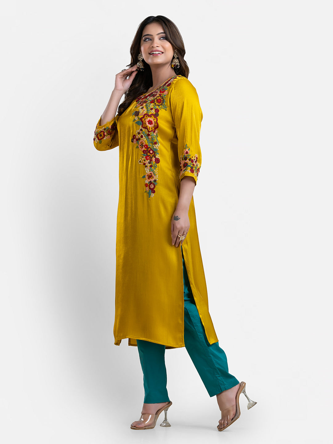 Women's Thread Work Yellow Kurti