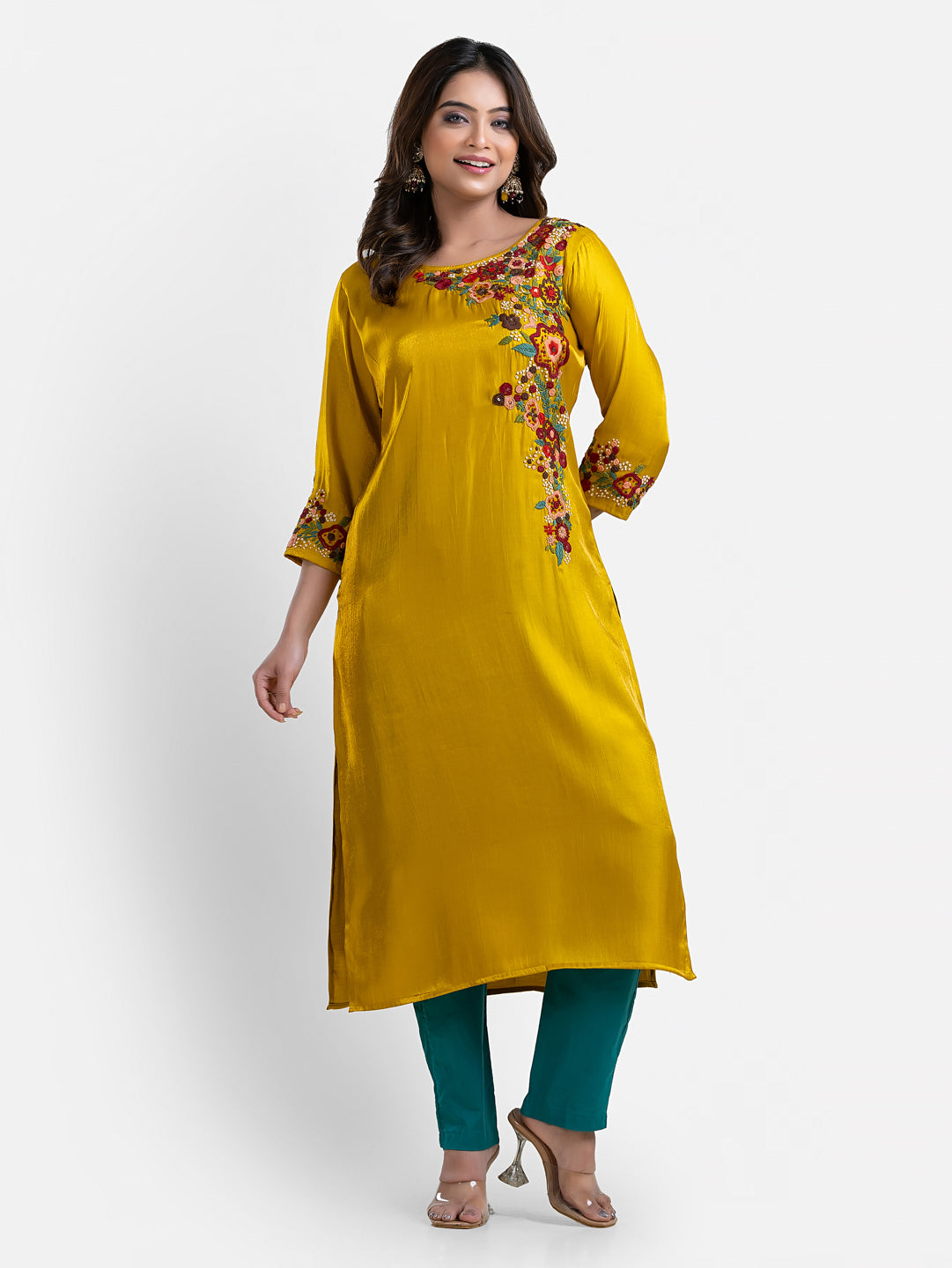Women's Thread Work Yellow Kurti
