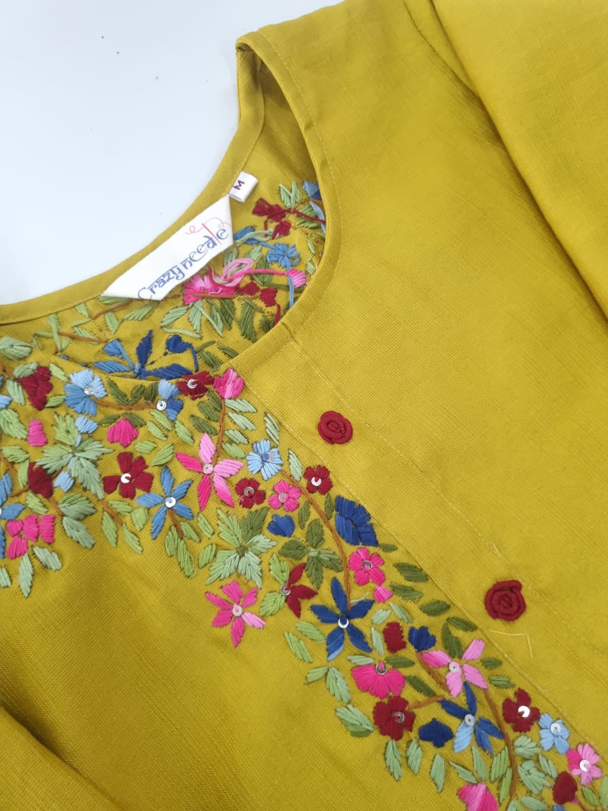 Women's Yellow Threadwork Kurti