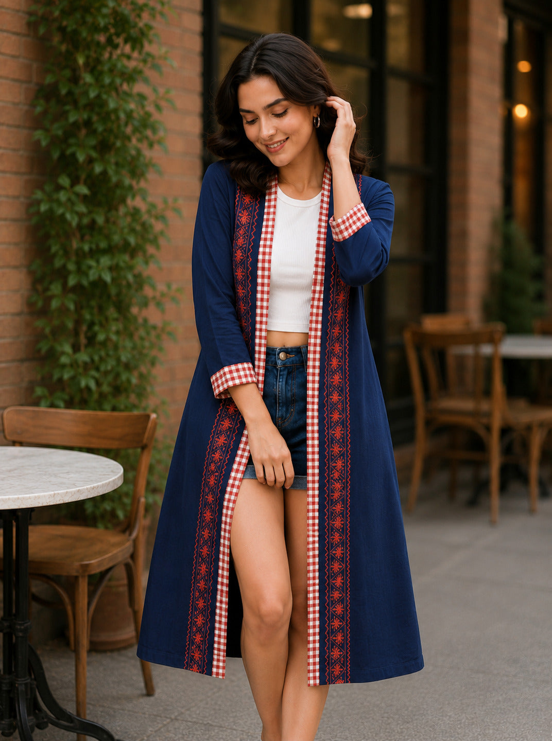 Women's Navy Long Cotton Shrug