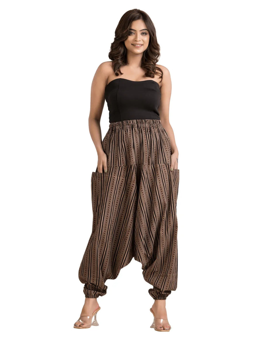 Women's Cotton Black Abstract Printed Harem Pant - Crazy Needle Online