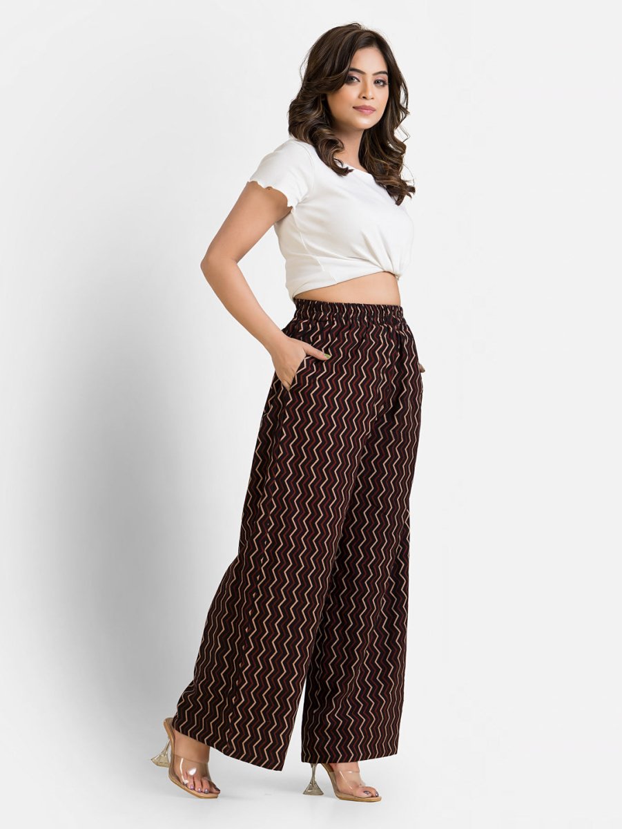 Women's Cotton Brown Ankle Length Palazzo - Crazy Needle Online