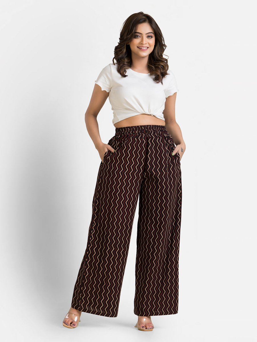 Women's Cotton Brown Ankle Length Palazzo - Crazy Needle Online