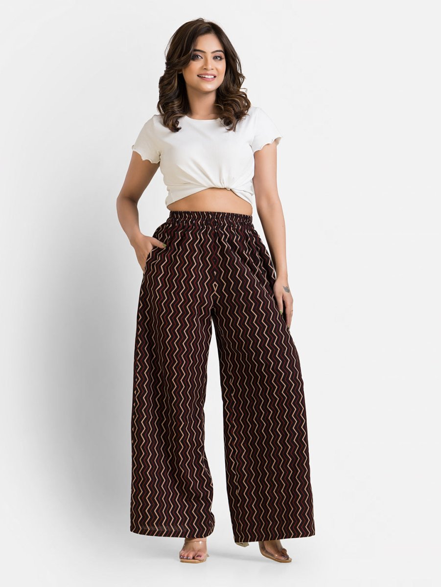Women's Cotton Brown Ankle Length Palazzo - Crazy Needle Online