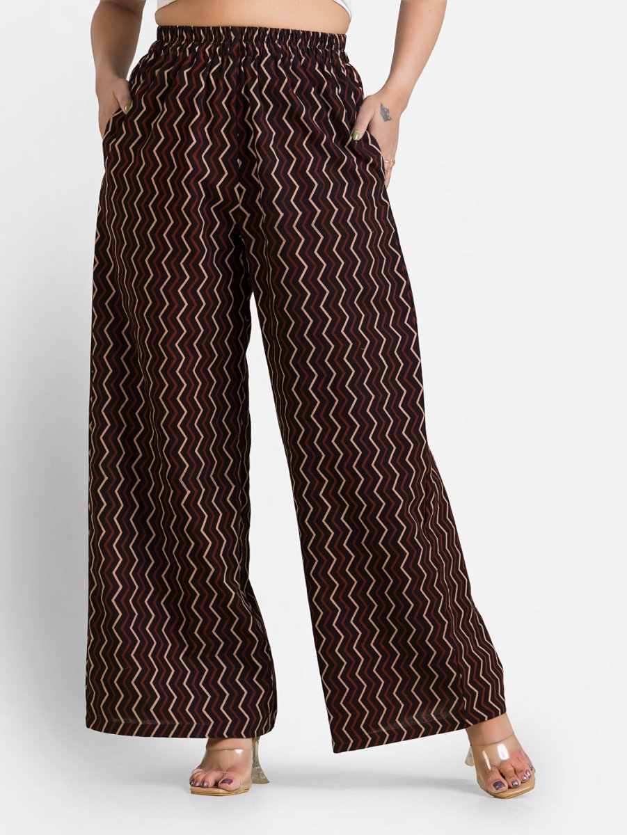 Women's Cotton Brown Ankle Length Palazzo - Crazy Needle Online