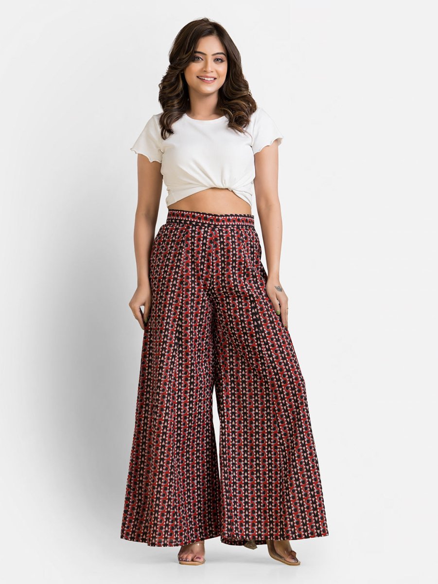 Women's Cotton Maroon Ankle Length Palazzo - Crazy Needle Online