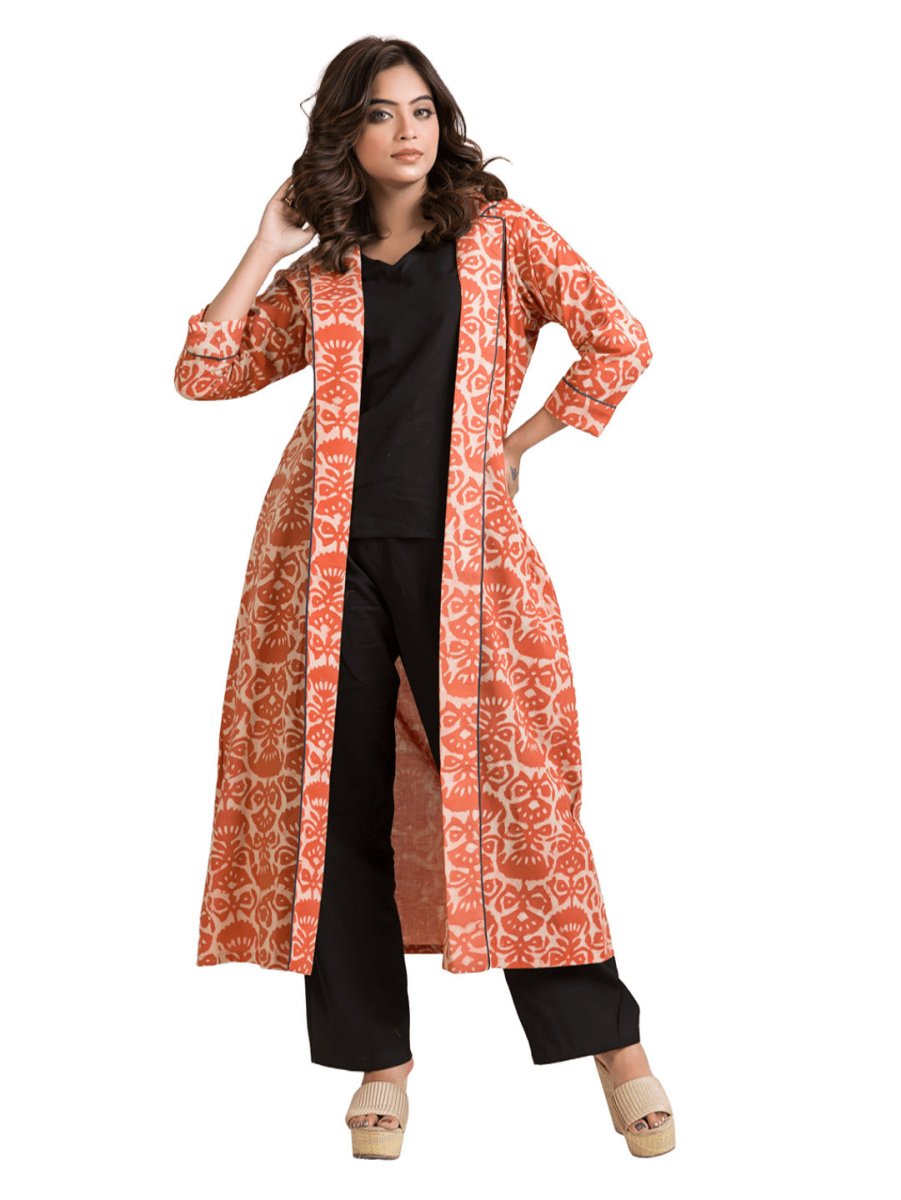 Women's Cotton Orange Long Shrug - Crazy Needle Online