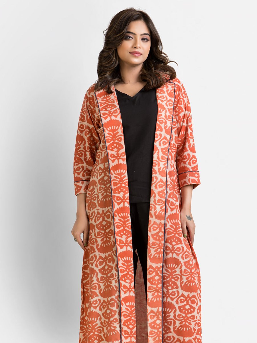 Women's Cotton Orange Long Shrug - Crazy Needle Online