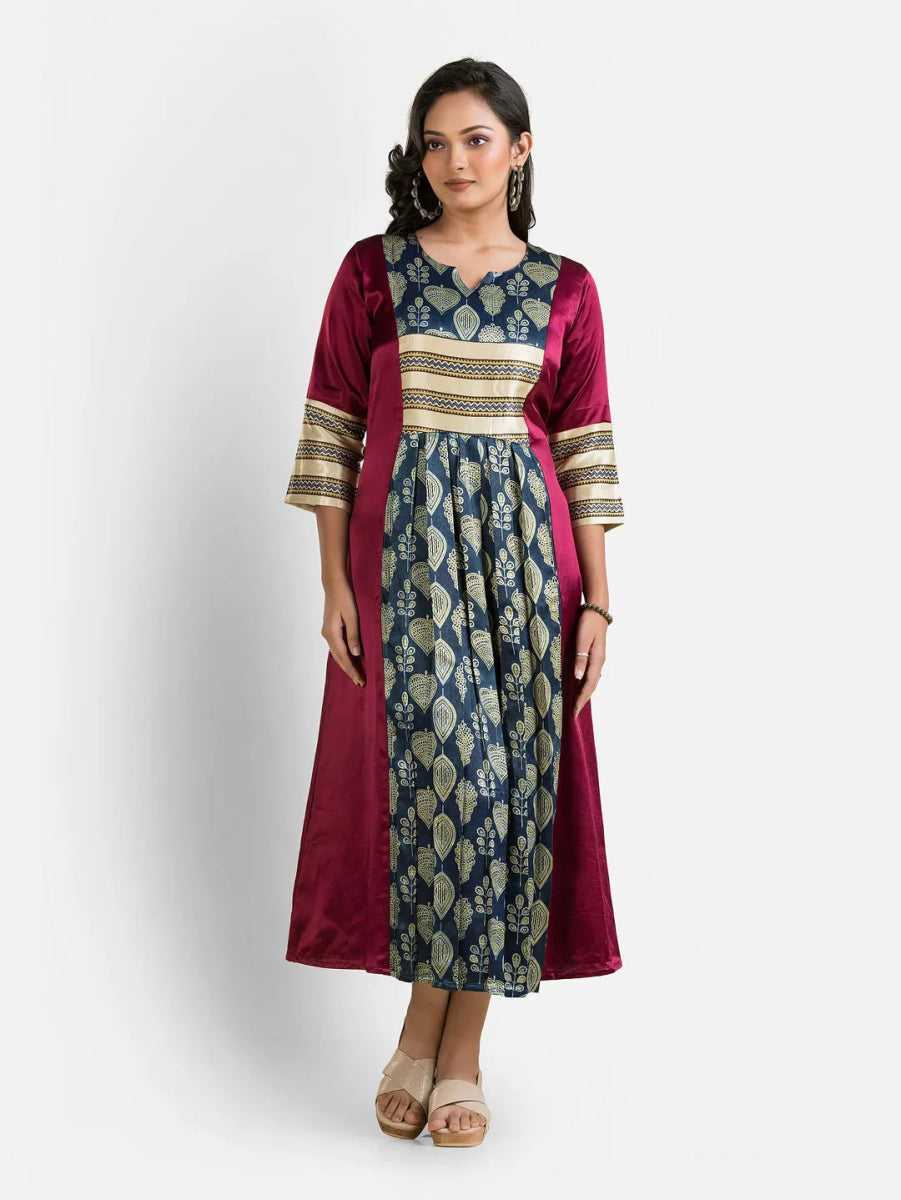 Women's Lavender Mashru Silk Dress - Crazy Needle Online