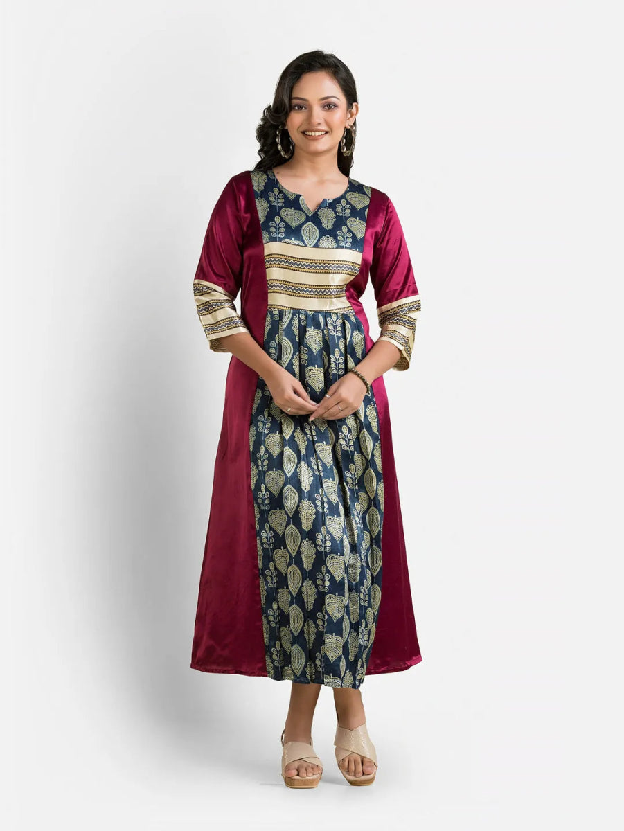 Women's Lavender Mashru Silk Dress - Crazy Needle Online