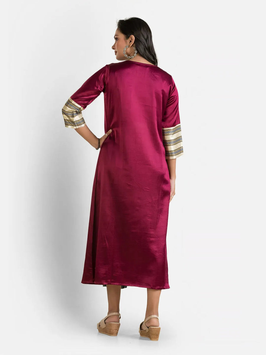 Women's Lavender Mashru Silk Dress - Crazy Needle Online