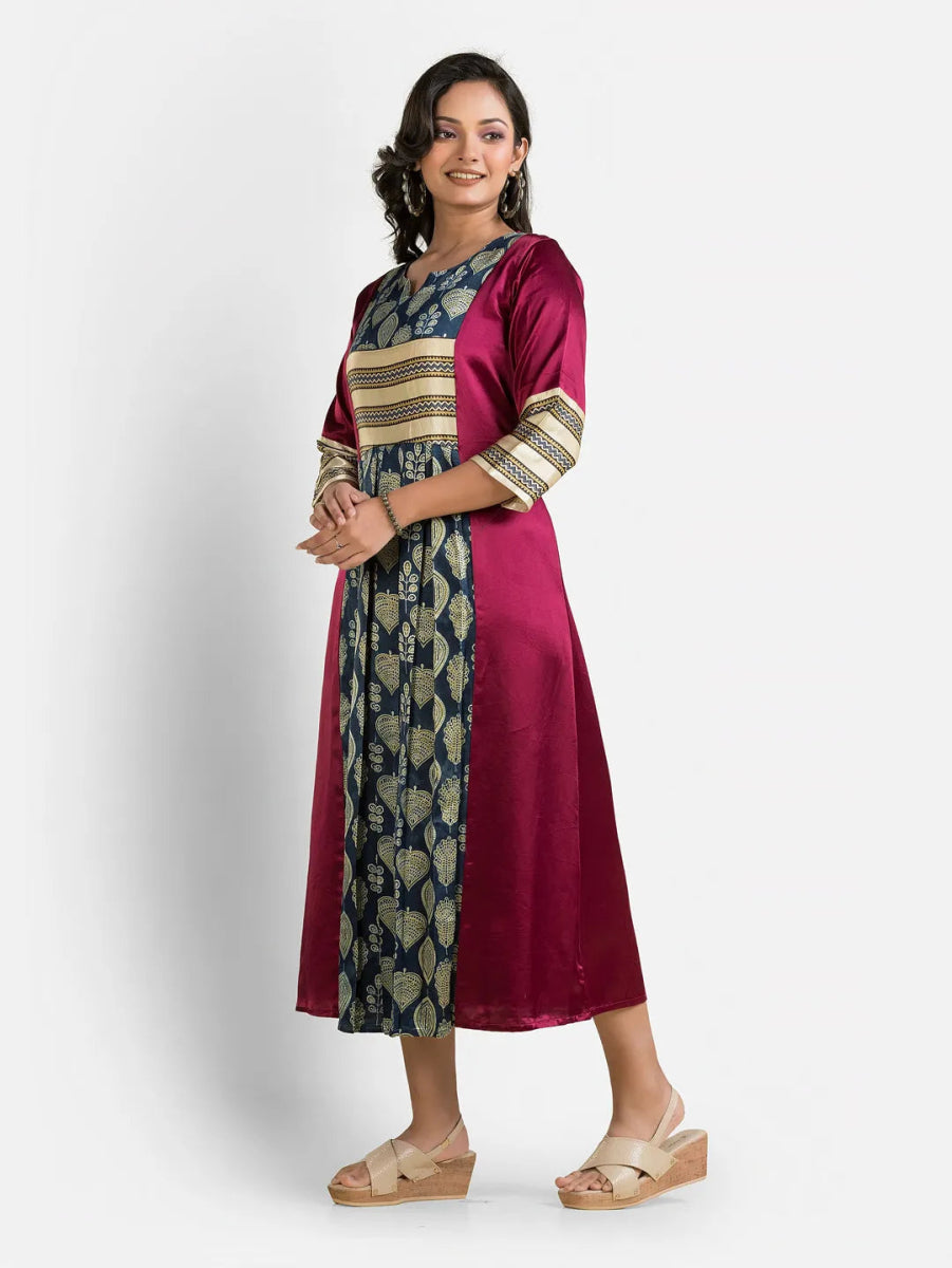 Women's Lavender Mashru Silk Dress - Crazy Needle Online