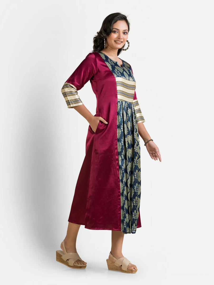 Women's Lavender Mashru Silk Dress - Crazy Needle Online