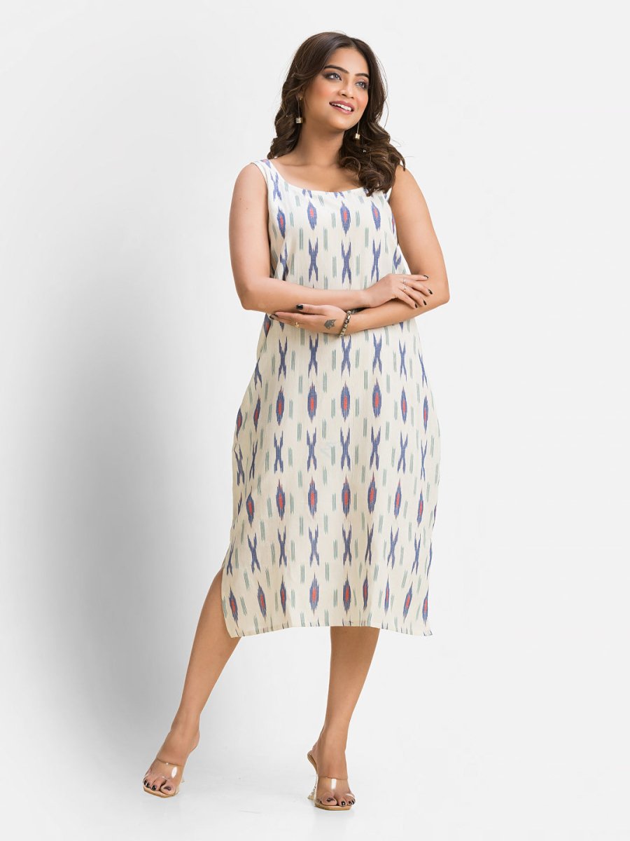 Women's White Cotton Dress With Black Dhanikhali Jacket - Crazy Needle Online