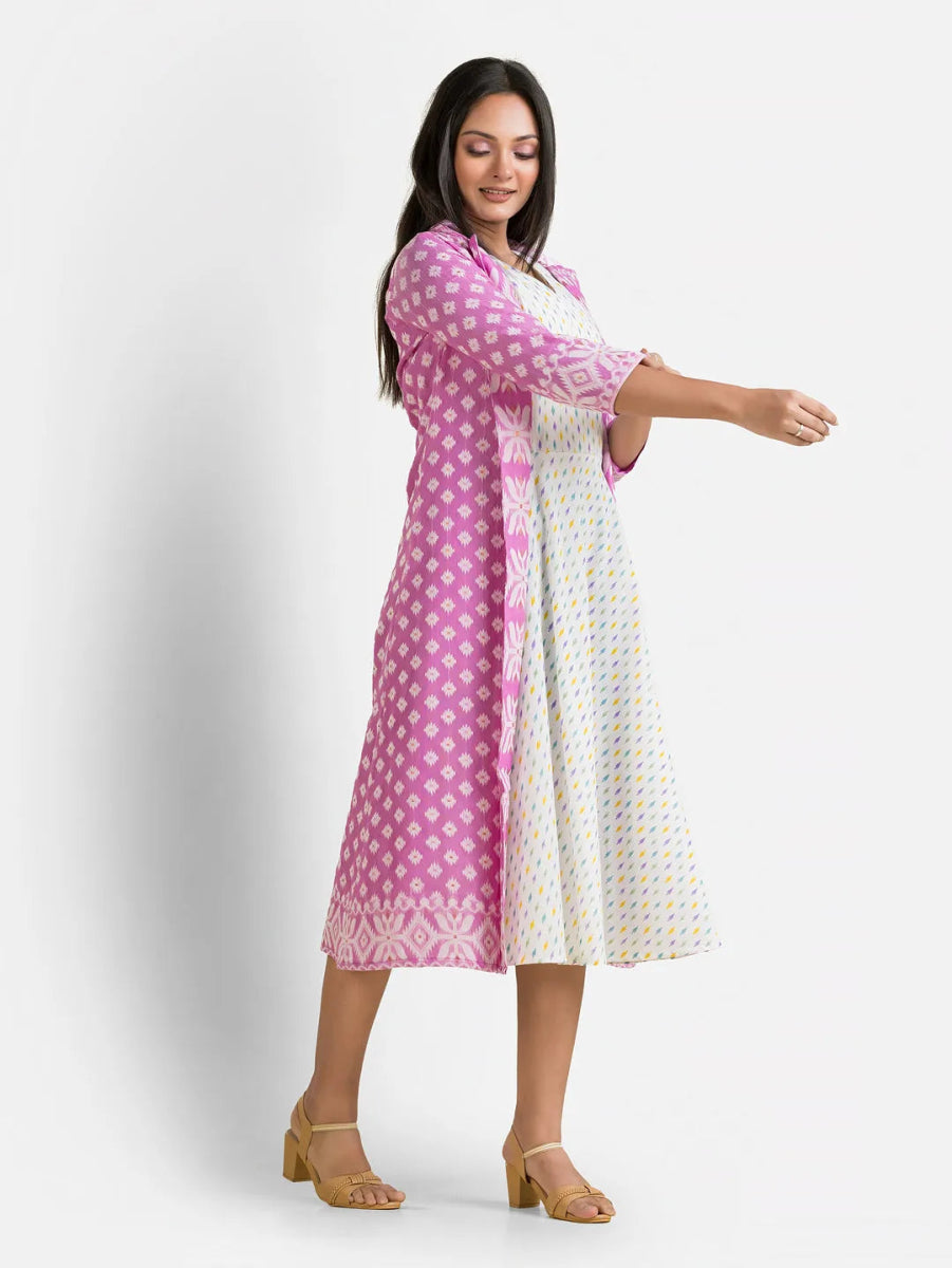 Women's White Dress With Lavender Jamdani Shrug - Crazy Needle Online