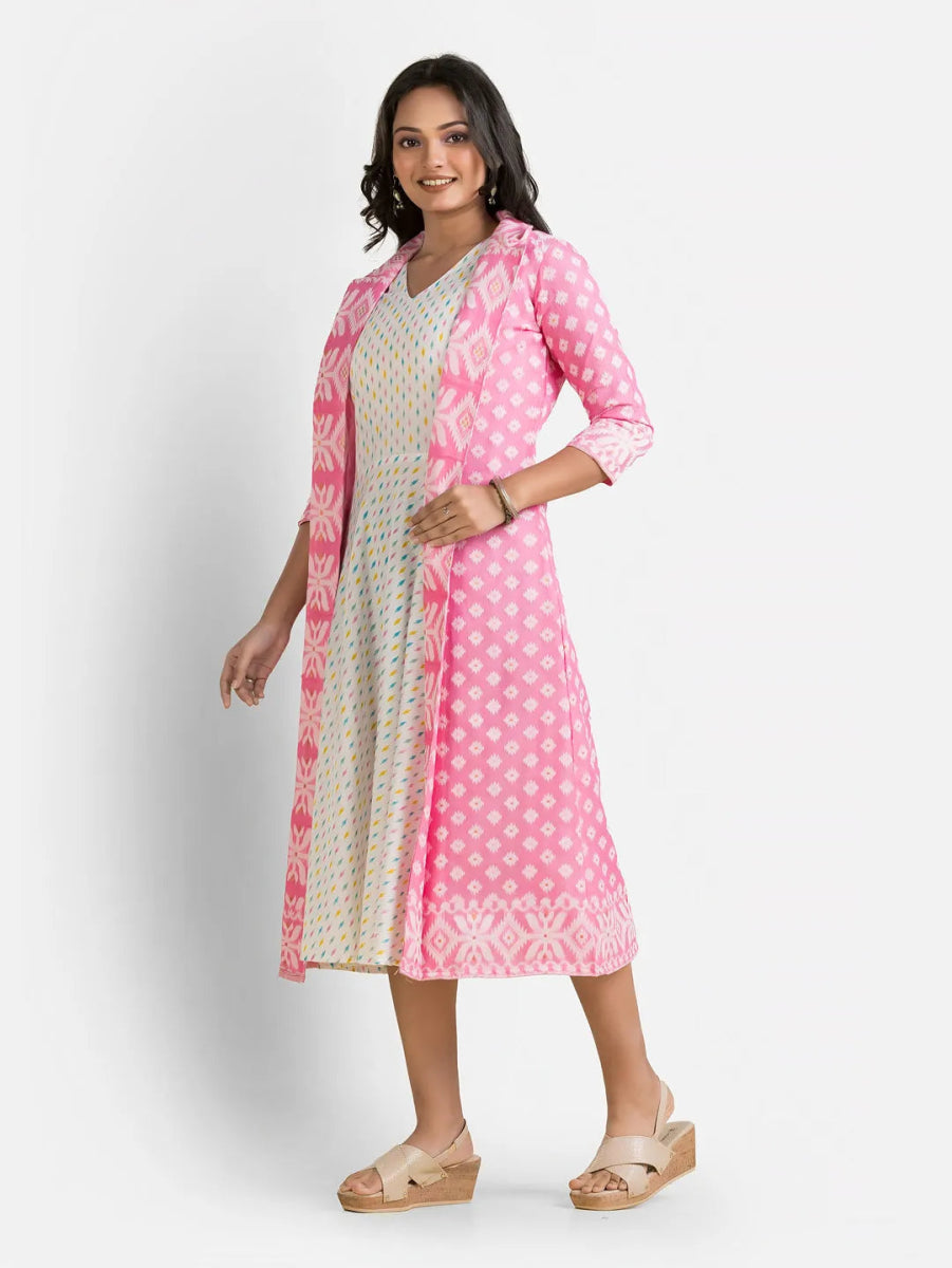 Women's White Dress With Pink Jamdani Shrug - Crazy Needle Online