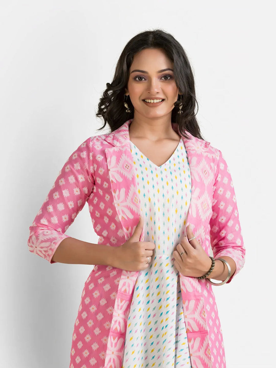 Women's White Dress With Pink Jamdani Shrug - Crazy Needle Online