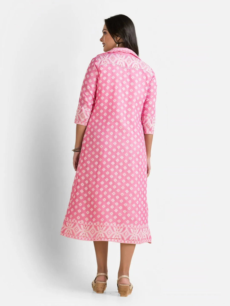 Women's White Dress With Pink Jamdani Shrug - Crazy Needle Online