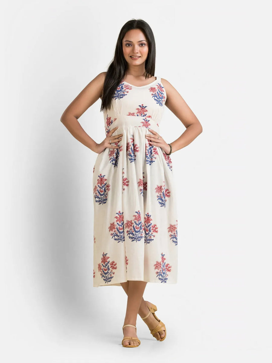 Women's White Gown With Blue Jacket - Crazy Needle Online